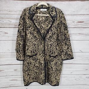 Kasper Women's Tan Black Knit Single Button Pockets  Cardigan Size XL